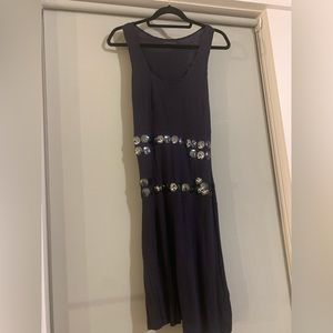Navy sleeveless dress with beaded detail